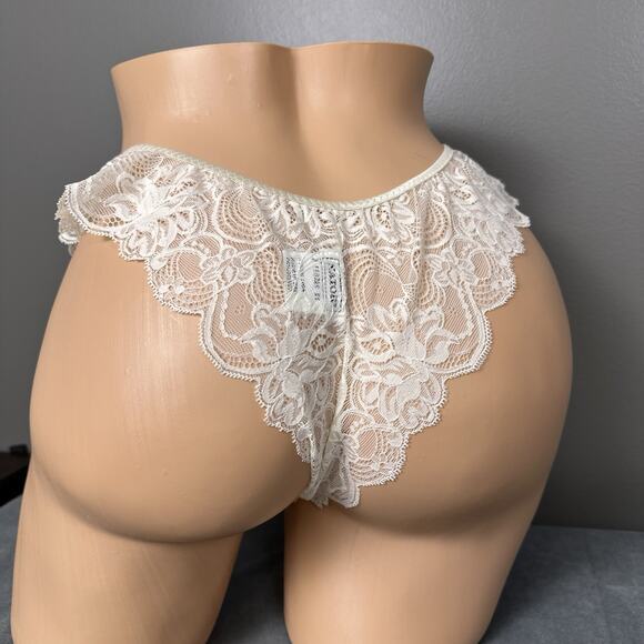 Vintage New Natori Panties Hi Cut Size 5 100% Nylon Lace Satin Cheeky Ivory - Picture 6 of 9